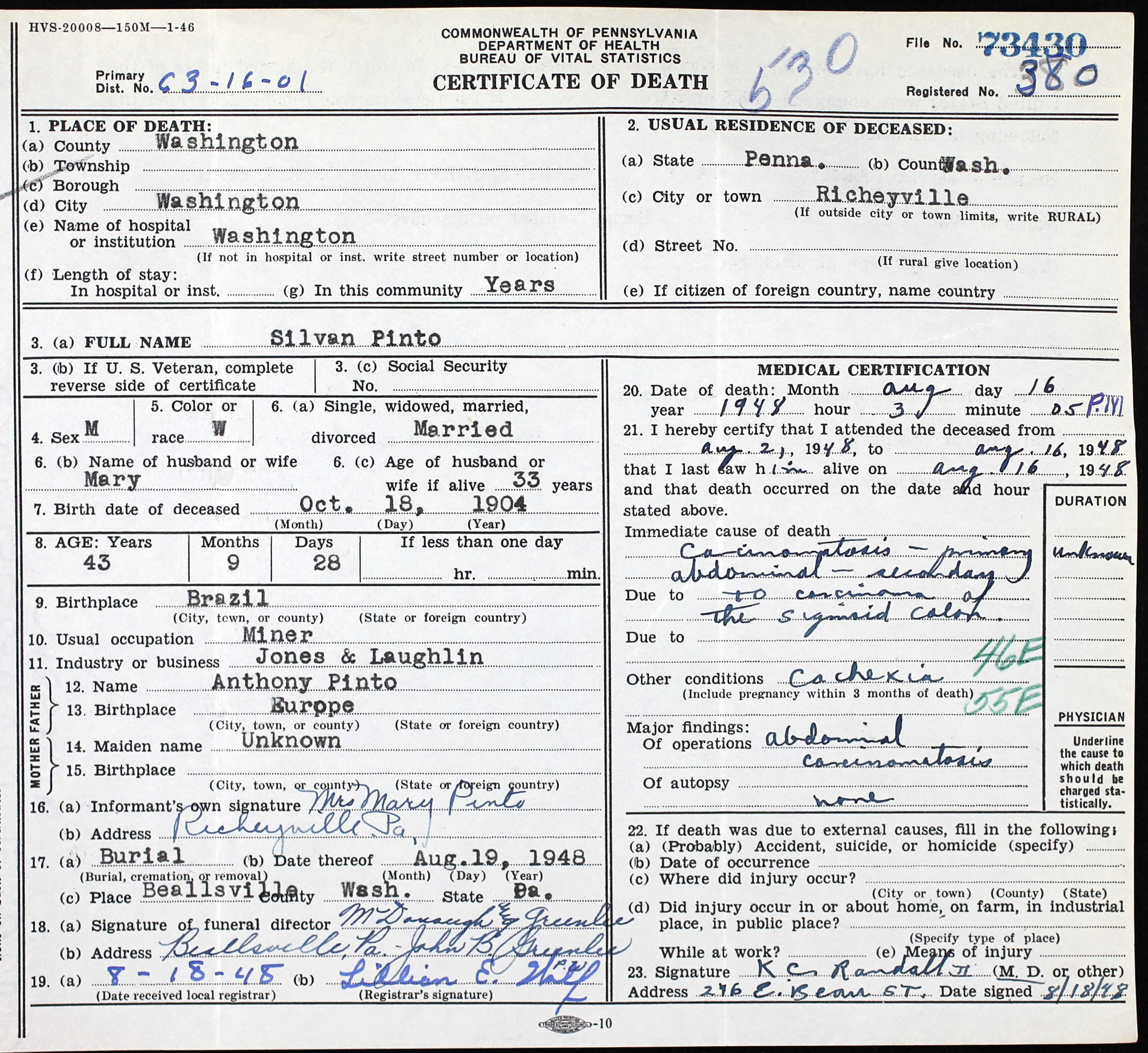 death certificate